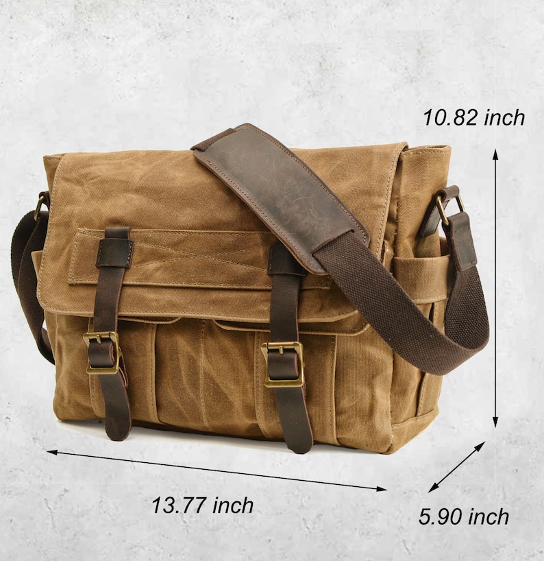 Waxed Canvas Crossbody Bag for men, Canvas Sling Bag, Canvas Messenger Bag fit for 12.9 ipad, Canvas Shoulder Bag Backpack Travel Bag image 3