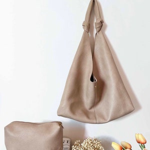 Soft Leather Tote Bag , Knot Bag Tote, Vegan Leather Sling bag Shopping Bag Weekend Bag, Leather Slouchy Bag Shoulder Bag Hobo Bag zdjęcie 10