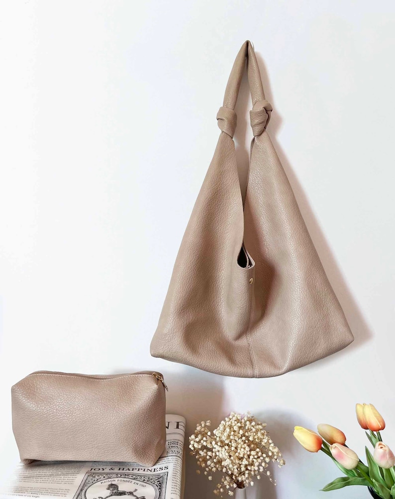 Soft Leather Tote Bag , Knot Bag Tote, Vegan Leather Sling bag Shopping Bag Weekend Bag, Leather Slouchy Bag Shoulder Bag Hobo Bag zdjęcie 10