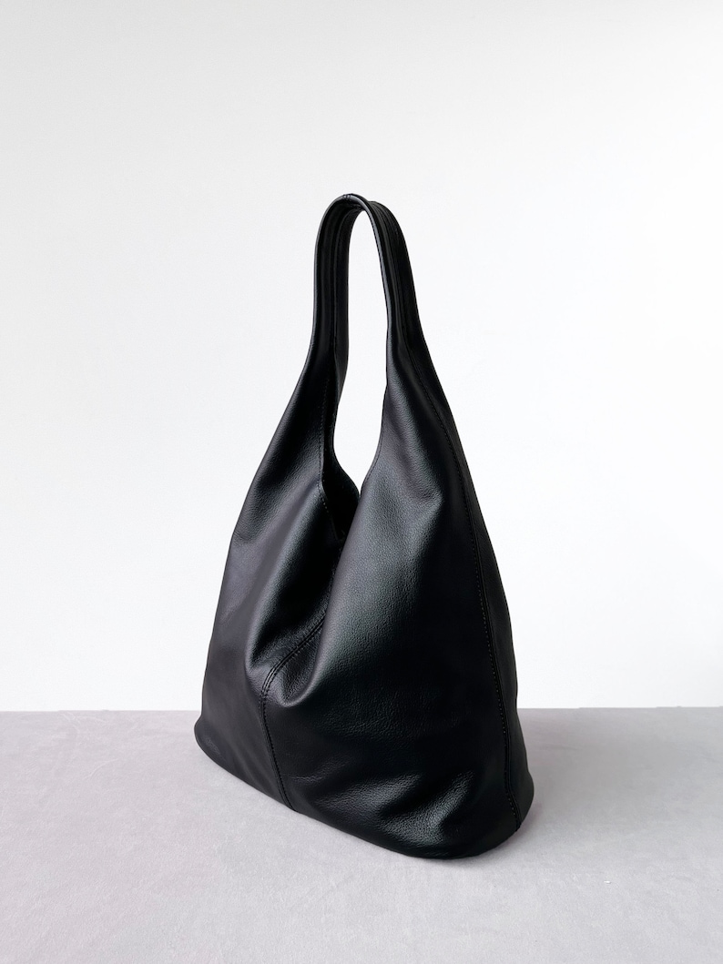 Bolso tote de cuero negro para mujer, bolso de cuero bolso de hombro, bolsos de cuero bolso de asa superior, bolso de trabajo bolso de compras, regalo de cumpleaños imagen 7