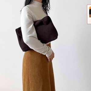 Pochette en cuir avec dessus roulé en cuir suédé, pochette en cuir roulée vers le bas Marron foncé, sac à main en cuir suède Sac de soirée en cuir Sac de mariage