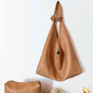Soft Leather Tote Bag , Knot Bag Tote, Vegan Leather Sling bag Shopping Bag Weekend Bag, Leather Slouchy Bag Shoulder Bag Hobo Bag zdjęcie 6