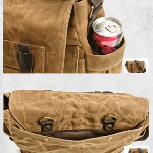 Waxed Canvas Crossbody Bag for men, Canvas Sling Bag, Canvas Messenger Bag fit for 12.9 ipad, Canvas Shoulder Bag Backpack Travel Bag image 6