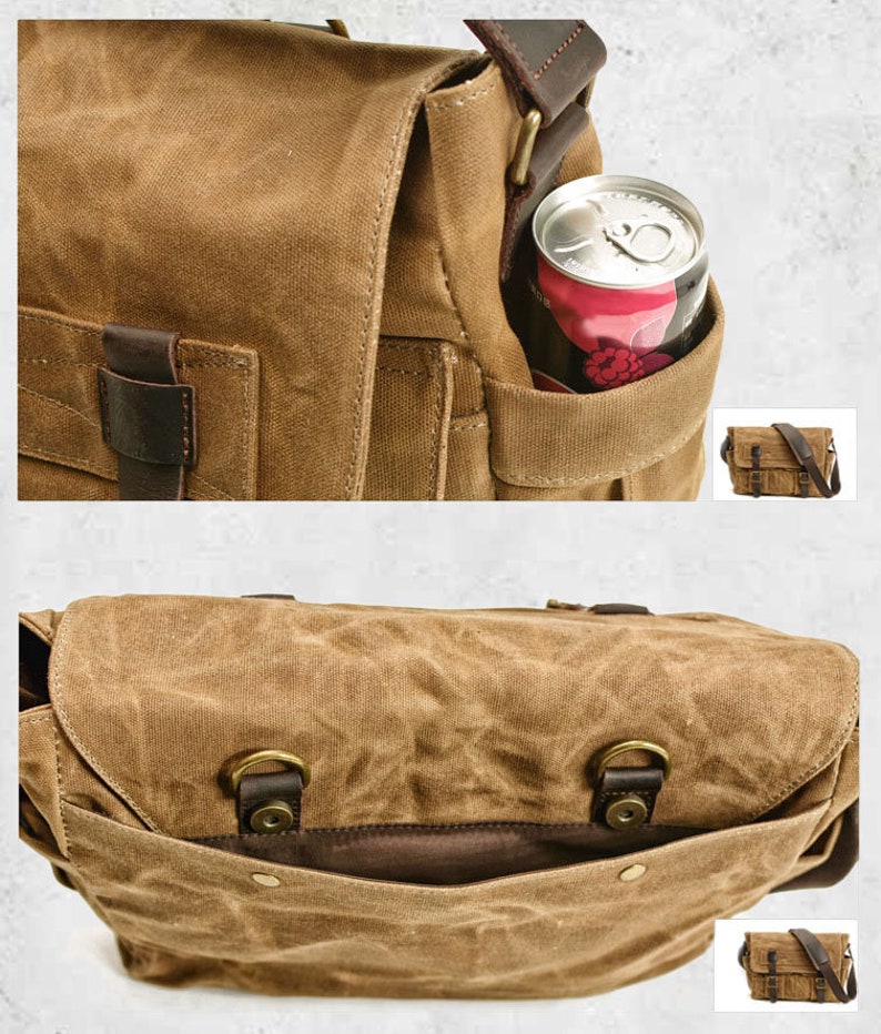 Waxed Canvas Crossbody Bag for men, Canvas Sling Bag, Canvas Messenger Bag fit for 12.9 ipad, Canvas Shoulder Bag Backpack Travel Bag image 6