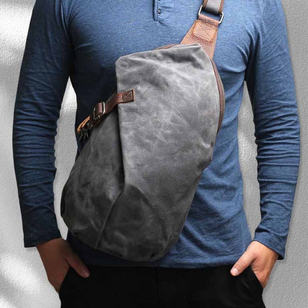 Waxed Canvas Sling Bag for Men, Canvas Shoulder Bag Backpack, Chest Bag