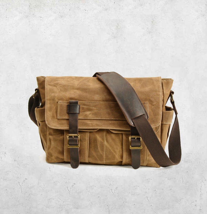 Waxed Canvas Crossbody Bag for men, Canvas Sling Bag, Canvas Messenger Bag fit for 12.9 ipad, Canvas Shoulder Bag Backpack Travel Bag Brown