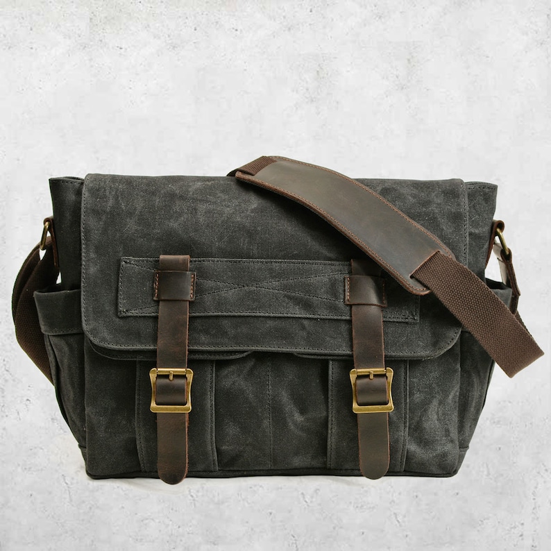 Waxed Canvas Crossbody Bag for men, Canvas Sling Bag, Canvas Messenger Bag fit for 12.9 ipad, Canvas Shoulder Bag Backpack Travel Bag Black