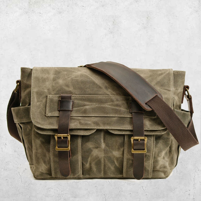 Waxed Canvas Crossbody Bag for men, Canvas Sling Bag, Canvas Messenger Bag fit for 12.9 ipad, Canvas Shoulder Bag Backpack Travel Bag Green