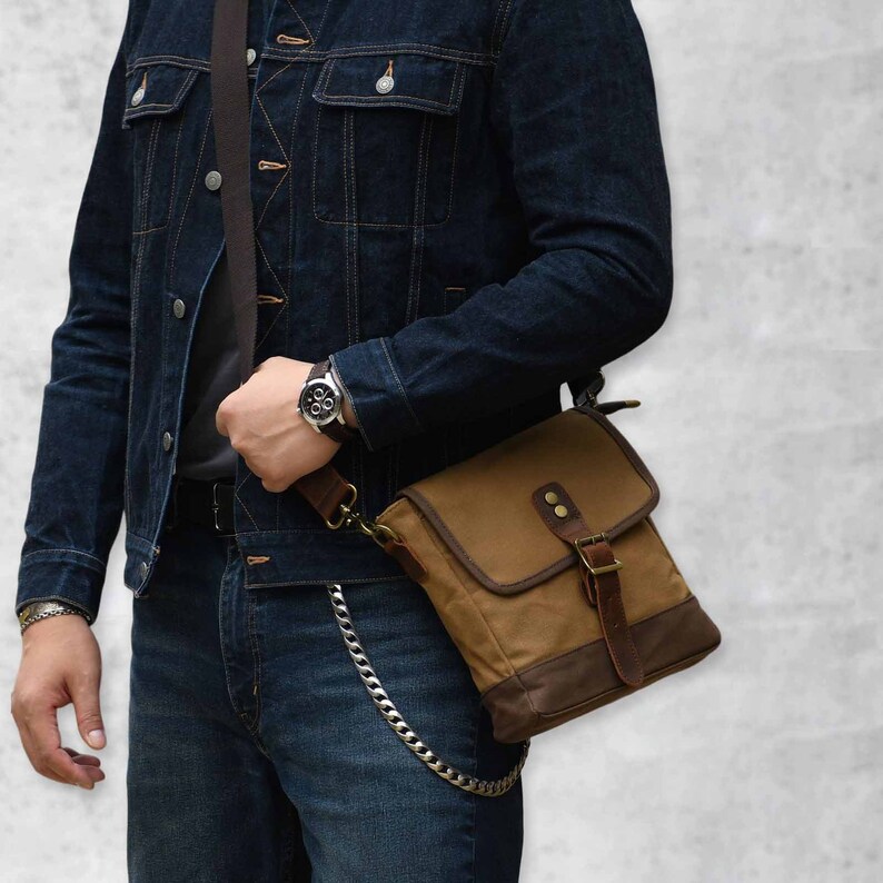 Waxed Canvas Crossbody Bag for Men Canvas Messenger Bag Sling Etsy