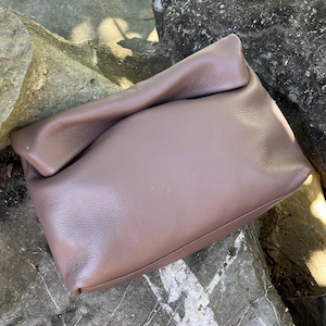 Pochette in pelle arrotolata, borsa a tracolla in pelle spessa, di grandi dimensioni, in pelle dura, borsa in pelle arrotolabile, borsa per il pranzo, borsa a mano in pelle