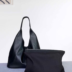 Large Black Leather Tote Bag for women, leather Sling bag Shoulder Bag, Top Handle Bag, Working bag Shopping bag, birthday Gift for her No stitching