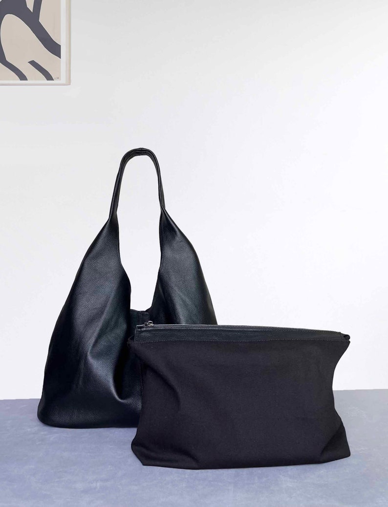 Large Black Leather Tote Bag for women, leather Sling bag Shoulder Bag, Top Handle Bag, Working bag Shopping bag, birthday Gift for her No stitching