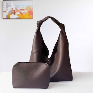 Soft Leather Tote Bag , Knot Bag Tote, Vegan Leather Sling bag Shopping Bag Weekend Bag, Leather Slouchy Bag Shoulder Bag Hobo Bag zdjęcie 4