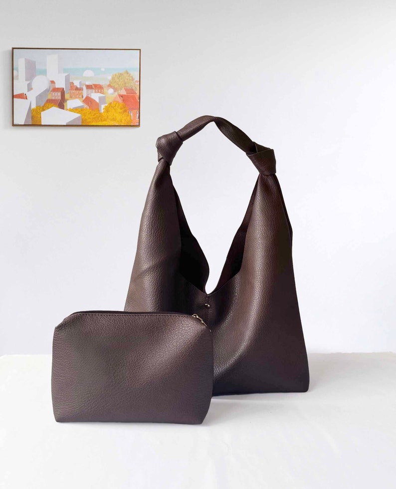 Soft Leather Tote Bag , Knot Bag Tote, Vegan Leather Sling bag Shopping Bag Weekend Bag, Leather Slouchy Bag Shoulder Bag Hobo Bag zdjęcie 4