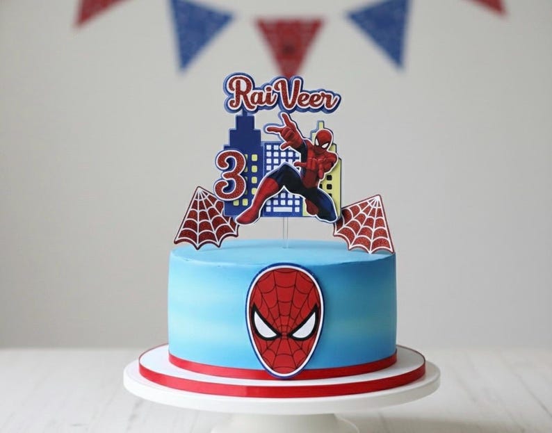 Spiderman/adorno para tarta/niño/niña/personalizado/decoraciones para tartas/cumpleaños/pastel/rojo/azul imagen 1