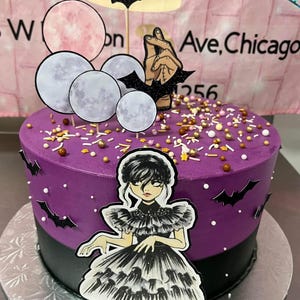 Wednesday Theme Birthday Cake Topper & Decorations - 6"x4.5" Cardboard Topper For Parties - View #2
