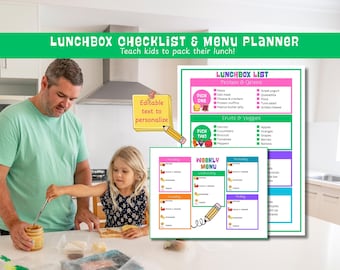 Planificador de almuerzos infantiles imprimible / Lista de verificación de grupos de alimentos editable (descarga en PDF)