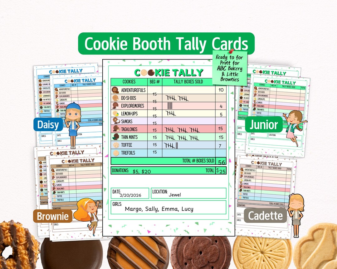 2026 Girl Scout Cookie Booth Tally Sheet, Cookie Booth Tracker Sheet ...
