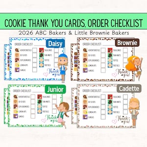 Girl Scout Cookie Thank You Card, Order Checklist, Personalized for Daisy, Brownies, Junior, Cadette (LBB, ABC Baker), Girl Scout Stationary