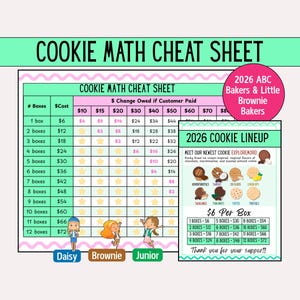 Girl Scout Cookie Booth Fiche d'exercices 2026, Aide-mémoire Girl Scout, Cookies de maths, Girl Scout Cookie Booth Forms, Little Brownie Baker, ABC Baker