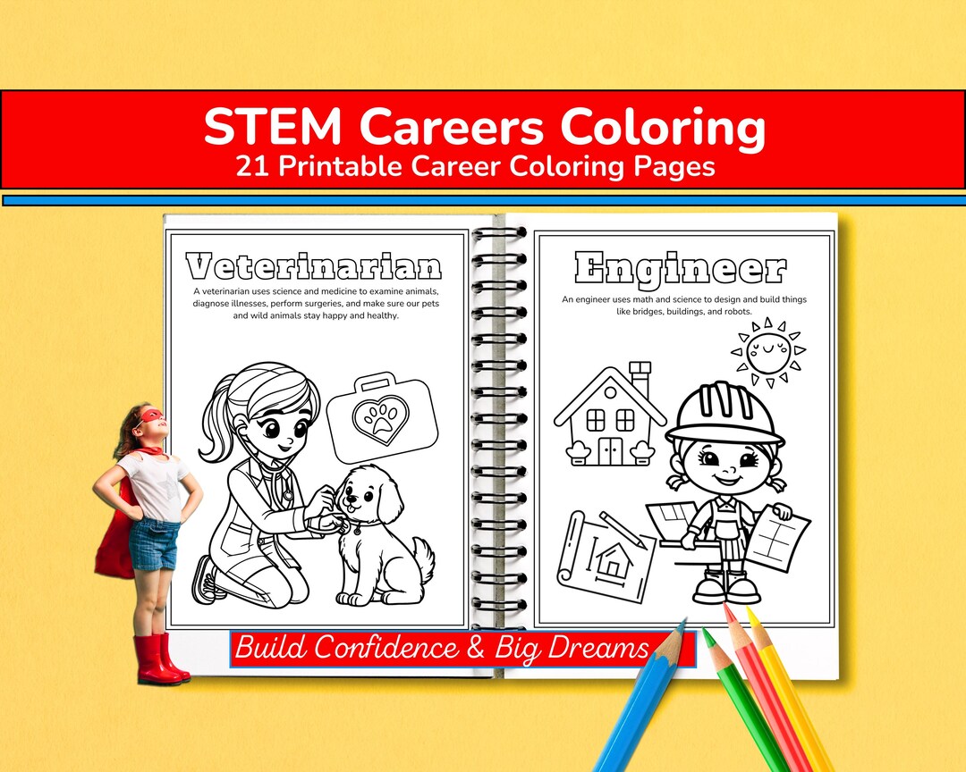STEM Career Coloring Pages for Girls, Educational Kids Activity (PDF ...