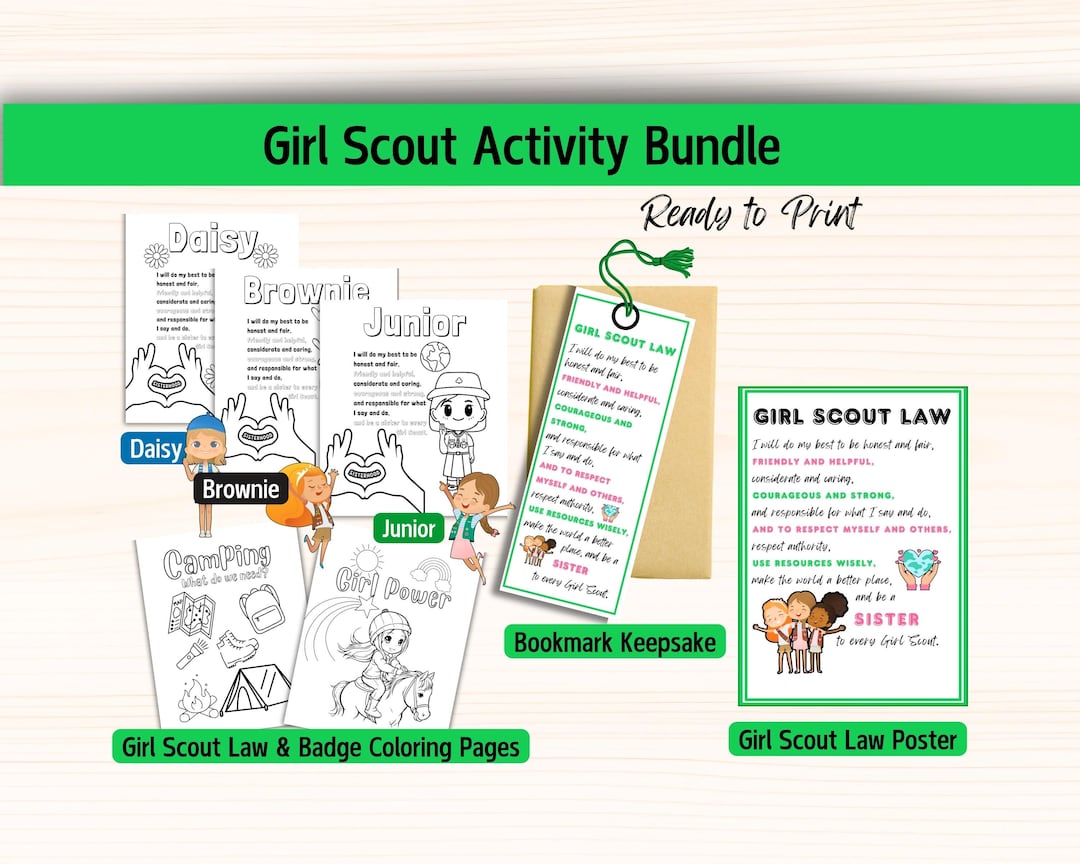 Girl Scout Law Printable Activity Bundle for Troops, Bookmark, Poster ...