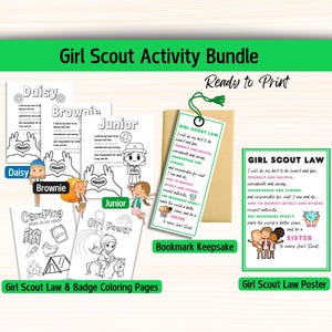 Girl Scout Law Printable Activity Bundle for Troops, Bookmark, Poster, Coloring Pages, Daisy, Brownie, Junior, Instant Download