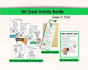 Girl Scout Law Activity Bundle: Poster, Coloring Pages, Bookmark (Digital Download)