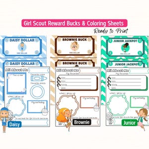 Girl Scout Bucks, Troop Rewards, Girl Scout Activities, Coloring Pages (Printable PDF)