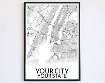 Custom Map, Custom Map Poster, Custom Locations, Personalized Map, Custom City, Digital Download, Art Poster, Map Print-White Fade Out