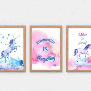 Unicorn Imagination Is Everything - digital A4 art print to download. For girl&#39;s bedroom.
