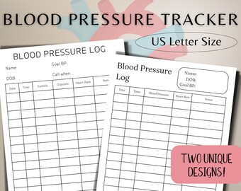 Printable Blood Pressure and Heart Rate Log - Etsy