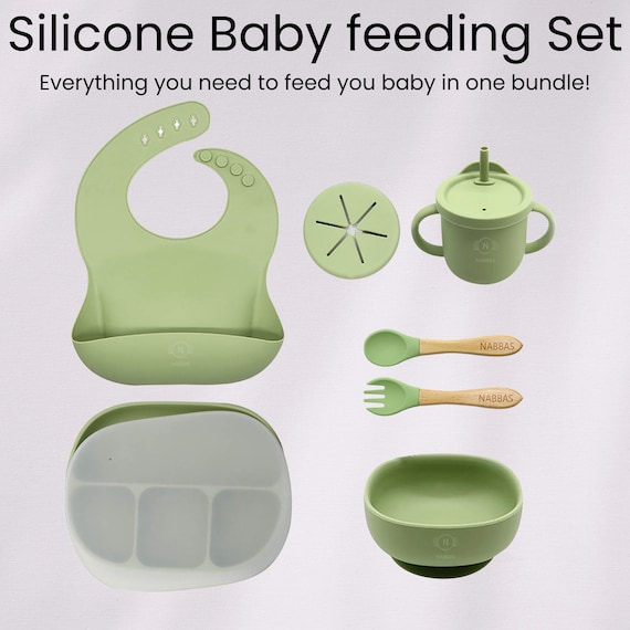 Versatile, BPA-free, microwave-safe silicone baby feeding set 