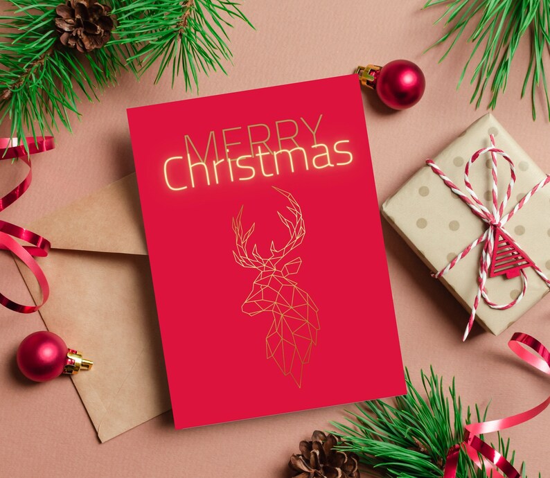 Printable Christmas Cards Set of 4 Prints, Modern Christmas Card