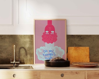 Lámina artística rosa "Runner's High", ilustración deportiva minimalista.