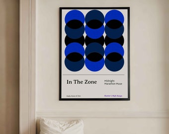 Lámina artística abstracta azul con diseño de corredor, póster minimalista retro (descarga digital)