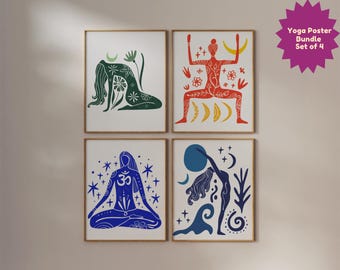 Conjunto de láminas decorativas de diosas del yoga / Estampados celestiales de estilo folclórico bohemio (descarga digital)