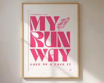 My Run Way - Arte mural imprimible, impresión digital, motivacional, tipografía, arte de correr de los 90, minimalista, descarga instantánea, decoración de habitación para chica de gimnasio