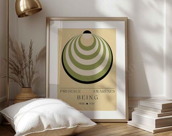 Lámina decorativa Retro Zen Enso Circle, arte mural espiritual en verde salvia (descarga digital)
