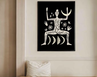 Impresión de yoga con postura de diosa, arte mural bohemio místico (descarga digital)