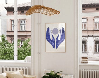 Impresión de la postura de la mano del mudra de yoga, arte de yoga azul relajante (descarga digital)