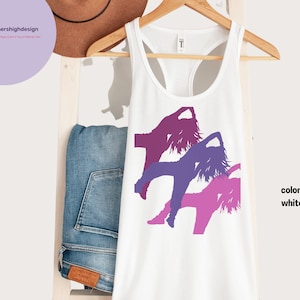 Zumba Dance Class Tank Top, Vibrant Zumba Shirt, Triple Dancer Pose in Dusky Purple, Violet, Pink, Ideal Gift for Dance Lover, Fitness Buddy