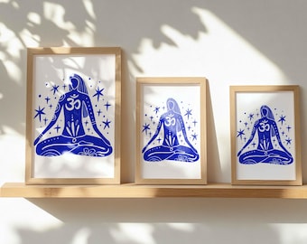 Lotus Pose Yoga Print: Cartel azul de Padmasana (descarga digital)