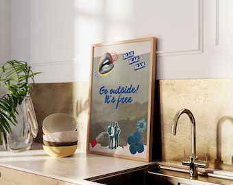 Lámina decorativa con collage "Sal al aire libre" – Tipografía con estética natural (Descarga digital)