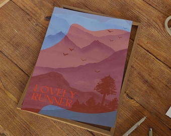 Lámina artística para corredores de montaña, paisaje montañoso, regalo para corredores (descarga digital)