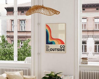 Lámina retro "Go Outside", arte mural arcoíris de los años 70 (descarga digital)