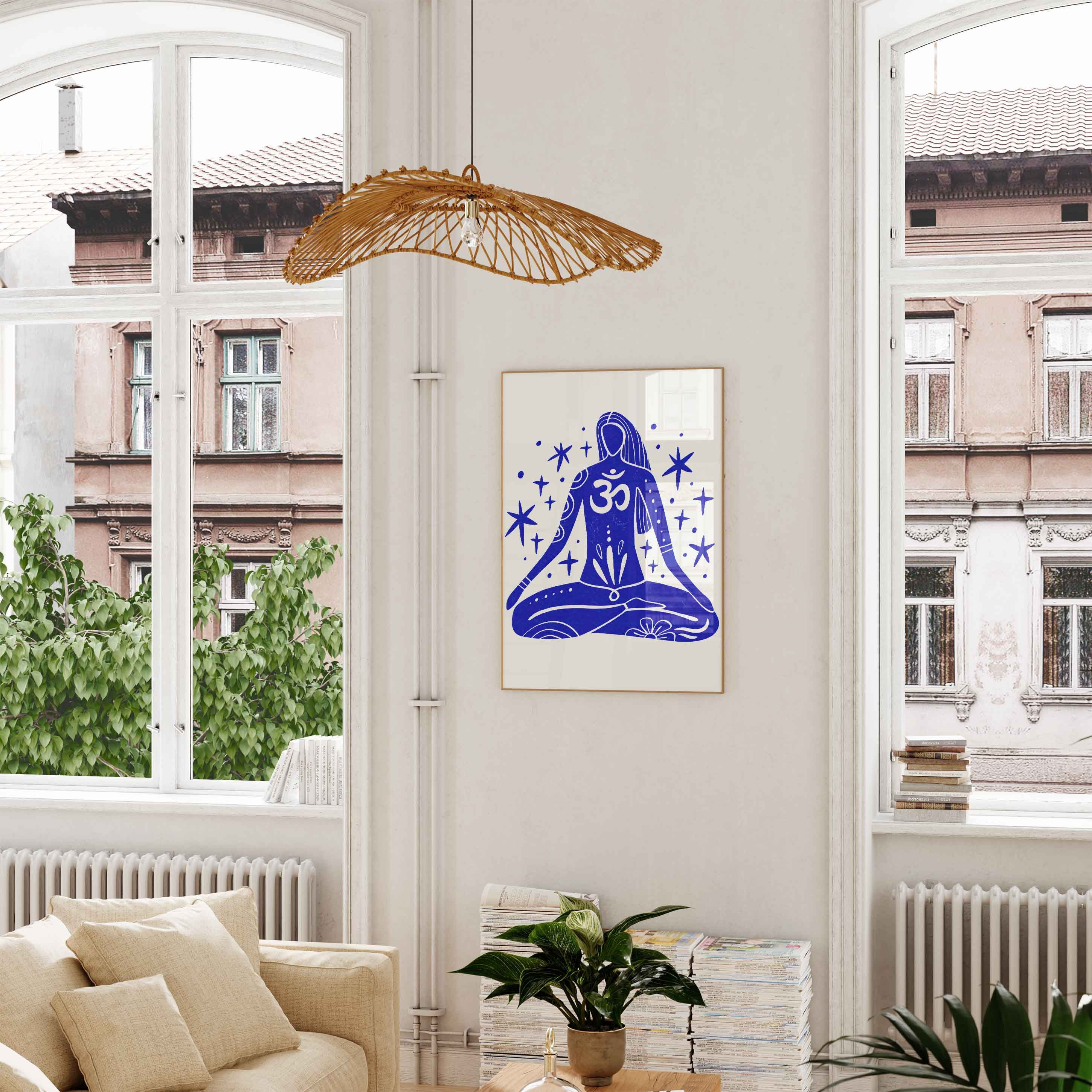 Padmasana Poster, Yoga Poster, Lotus Pose Print, Blue Yoga Wall Art ...