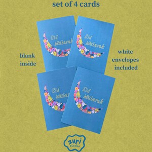 4-Pack Floral Moon Eid Mubarak Card Pack of 4 Cards | Eid Cards, Floral Card, Eid Mubarak, Eid Cards with Envelopes, Greeting Card, Card Set
