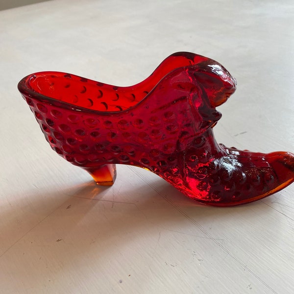 Mary’s Vintage Red Hobnail Cat Head Fenton Glass Shoe Slipper