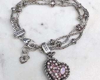 Brighton Power of Pink Bracelet: Silver Heart, Pink Ribbon Crystals